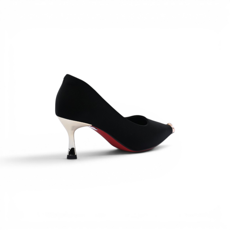 Pointed Stiletto Heel Shoes In Faux Suede Crystal embellished Pump Woman 25253 Black - 2