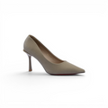 Faux Suede Pointed Stiletto Heel Shoes decorated With Crystals From Behind Woman 25275 Khaki - 1