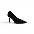 Faux Suede Pointed Stiletto Heel Shoes decorated With Crystals From Behind Woman 25275 Black - 1