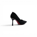 Faux Suede Pointed Stiletto Heel Shoes decorated With Crystals From Behind Woman 25275 Black - 2