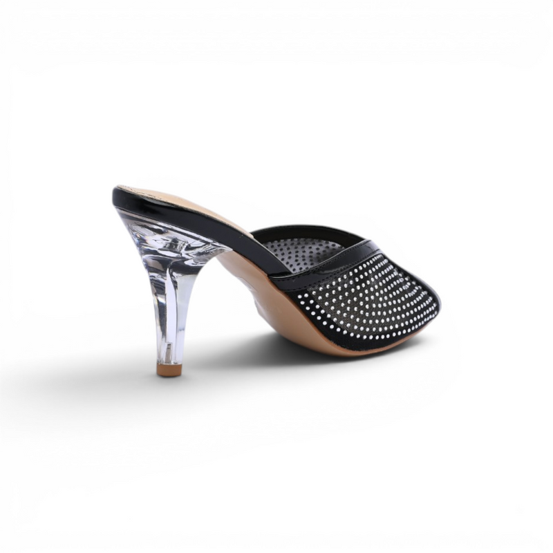 Chanel Crystal Embellished Open Toe Heels With Rhinestones And Clear 898-5 Black - 2