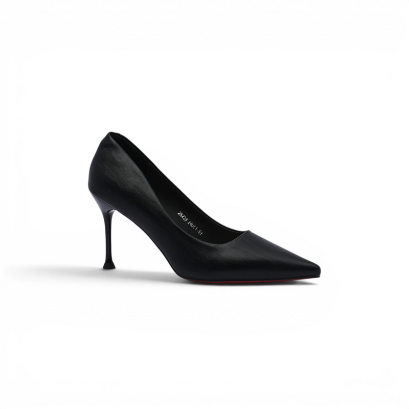 Pointed Stiletto Heel Shoes In Faux Woman 25233 Black - 1