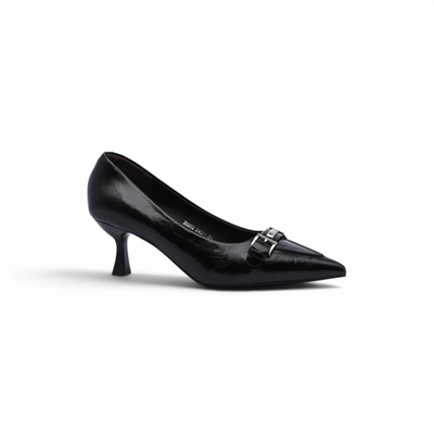 Pointed Stiletto Heel Shoes In Faux buckle Woman 25252 Black