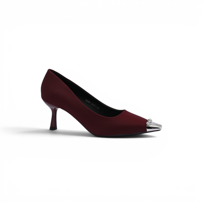 Pointed Stiletto Heel Shoes In Faux Suede Crystal embellished Pump Woman 25091 Burgundy - 1