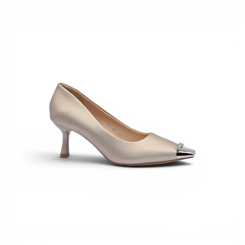 Pointed Stiletto Heel Shoes In Faux Suede Crystal embellished Pump Woman 25091 Champagne - 1