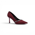 Pointed Stiletto Heel Shoes In Faux Suede Crystal embellished Pump Woman 25255 Burgundy - 1