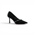 Pointed Stiletto Heel Shoes In Faux Suede Crystal embellished Pump Woman 25255 Black - 1