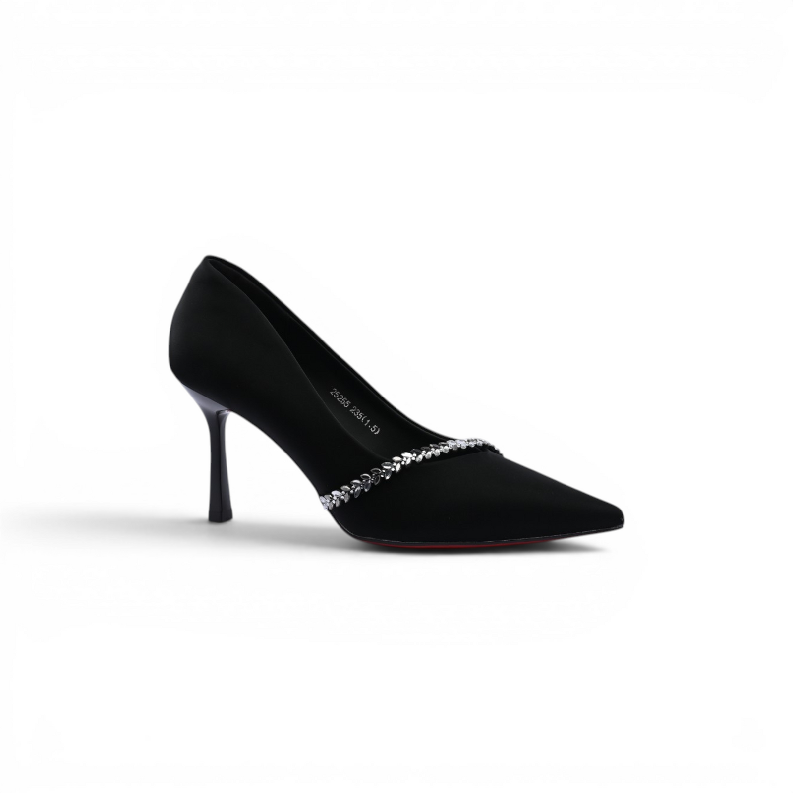 Pointed Stiletto Heel Shoes In Faux Suede Crystal embellished Pump Woman 25255 Black - 1