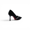 Pointed Stiletto Heel Shoes In Faux Suede Crystal embellished Pump Woman 25255 Black - 2