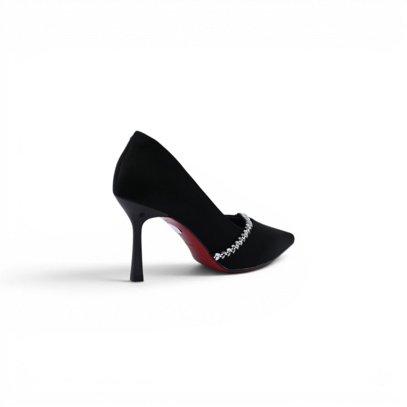 Pointed Stiletto Heel Shoes In Faux Suede Crystal embellished Pump Woman 25255 Black - 2
