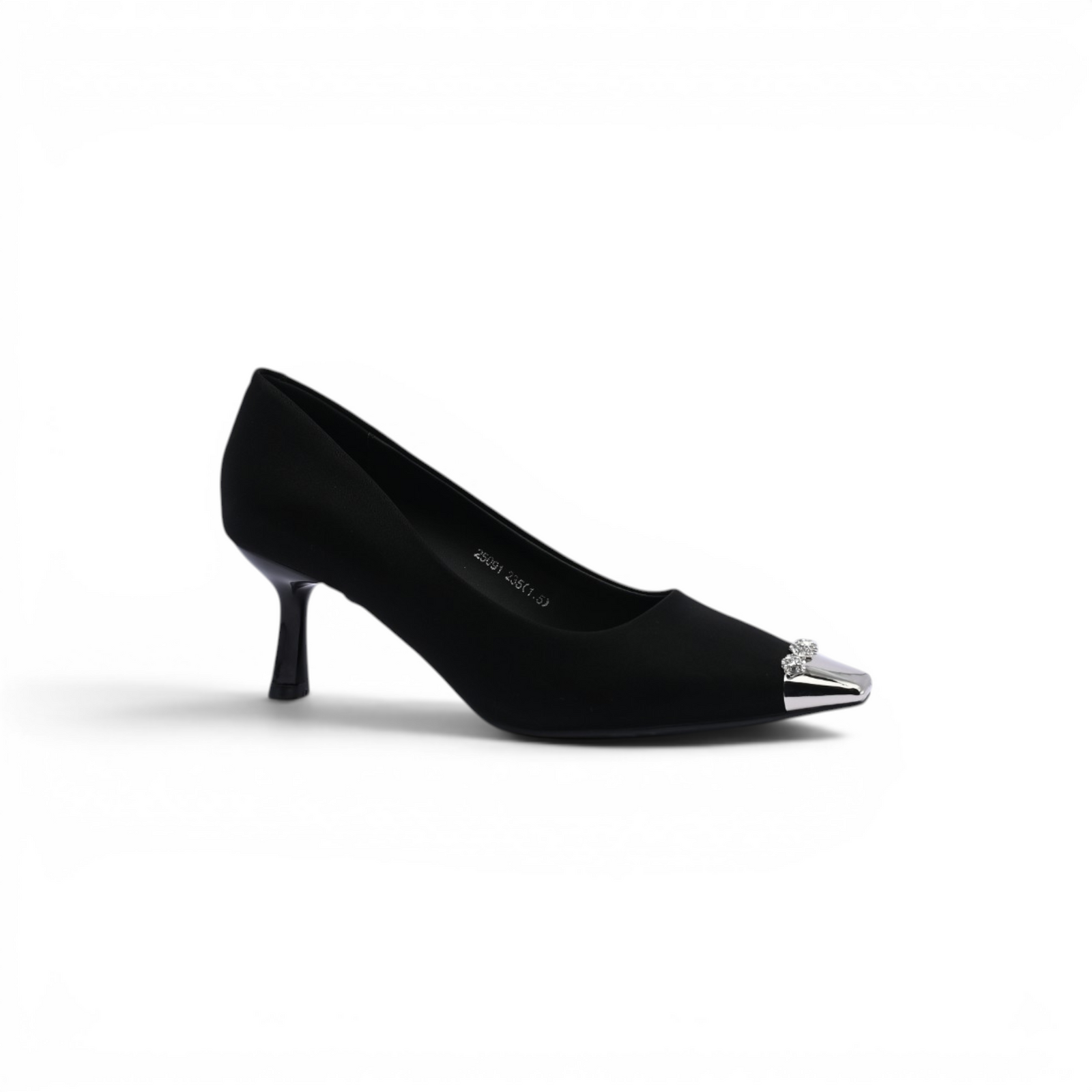 Pointed Stiletto Heel Shoes In Faux Suede Crystal embellished Pump Woman 25091 Black - 1