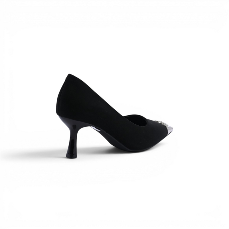 Pointed Stiletto Heel Shoes In Faux Suede Crystal embellished Pump Woman 25091 Black - 2