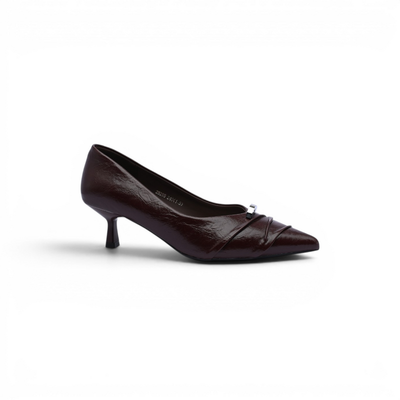 Pointed Stiletto Heel Shoes In Faux Woman 25298 Coffee - 1