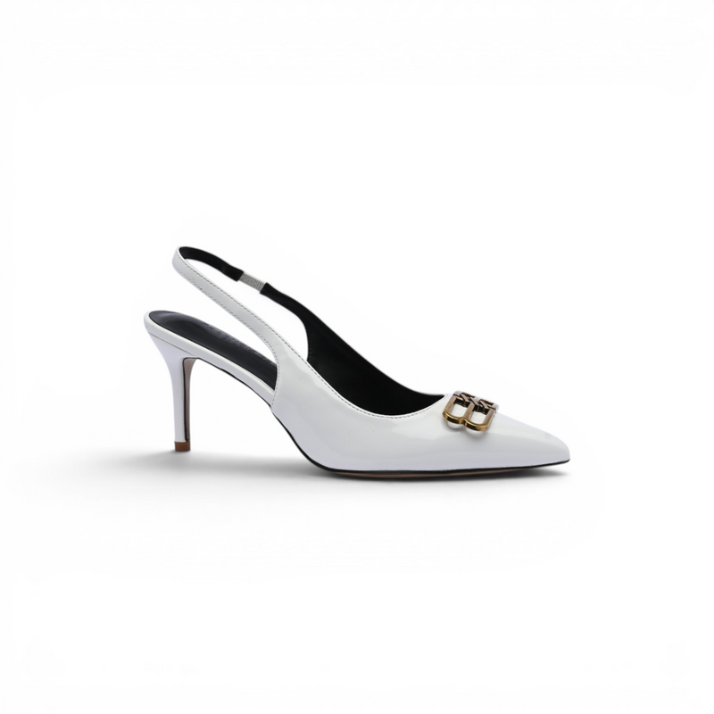 Balenciaga Square Knife BB Slingback Pumps Open Back 8812-5 White - 1