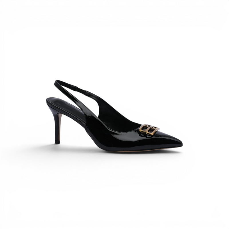 Balenciaga Square Knife BB Slingback Pumps Open Back 8812-5 Black - 1