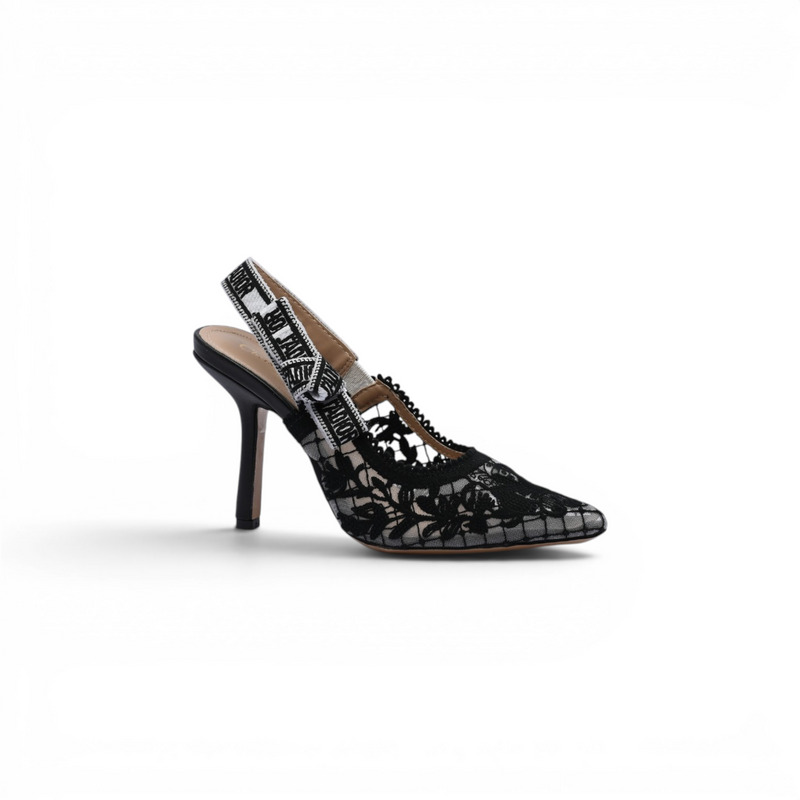 Dior Goolita Bow Crystal Mesh Mule Heels for Women 1688-2 Black&White - 1