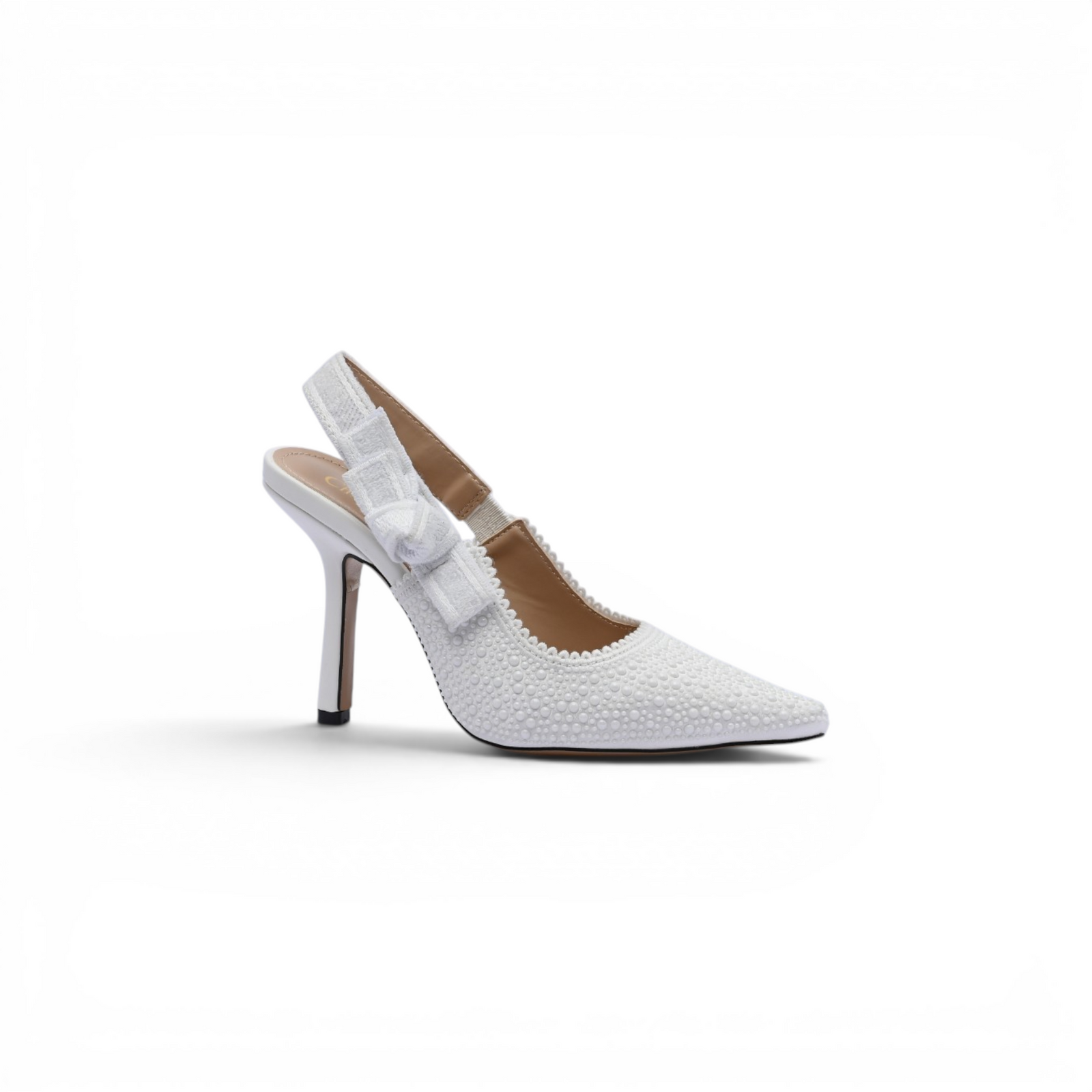 Dior Goolita Bow Crystal Mesh Mule Heels for Women 1688-1 White - 1