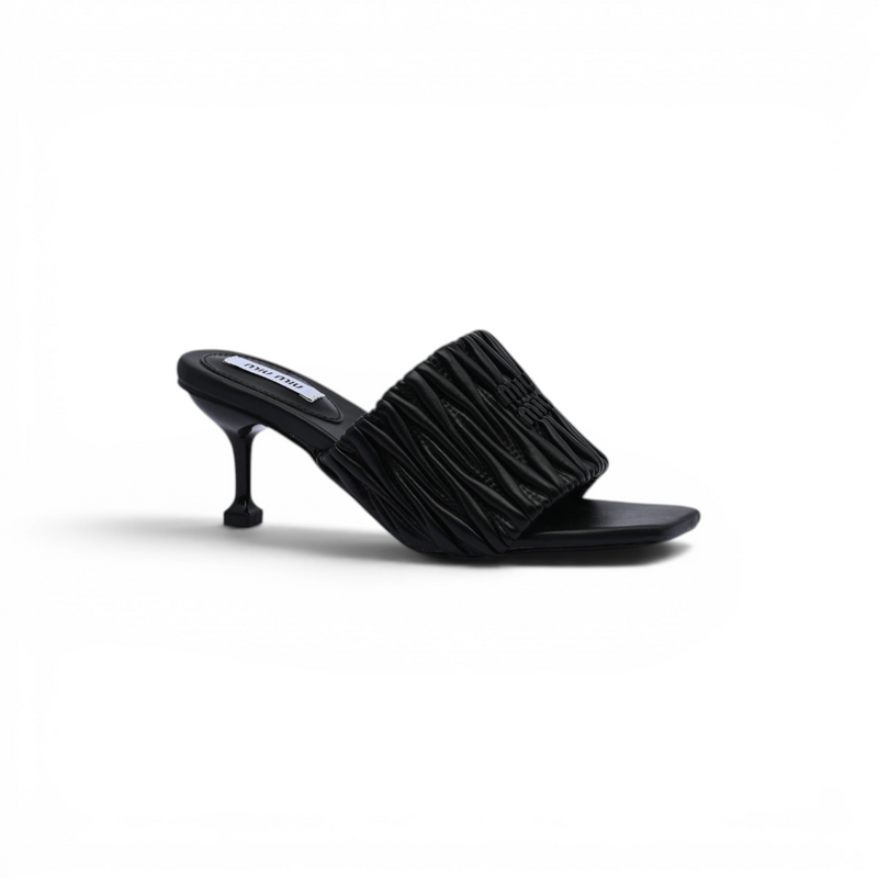 Miu Miu Slipper Designer Slides Leather Padded Front Strap Woman 52725 Black - 1
