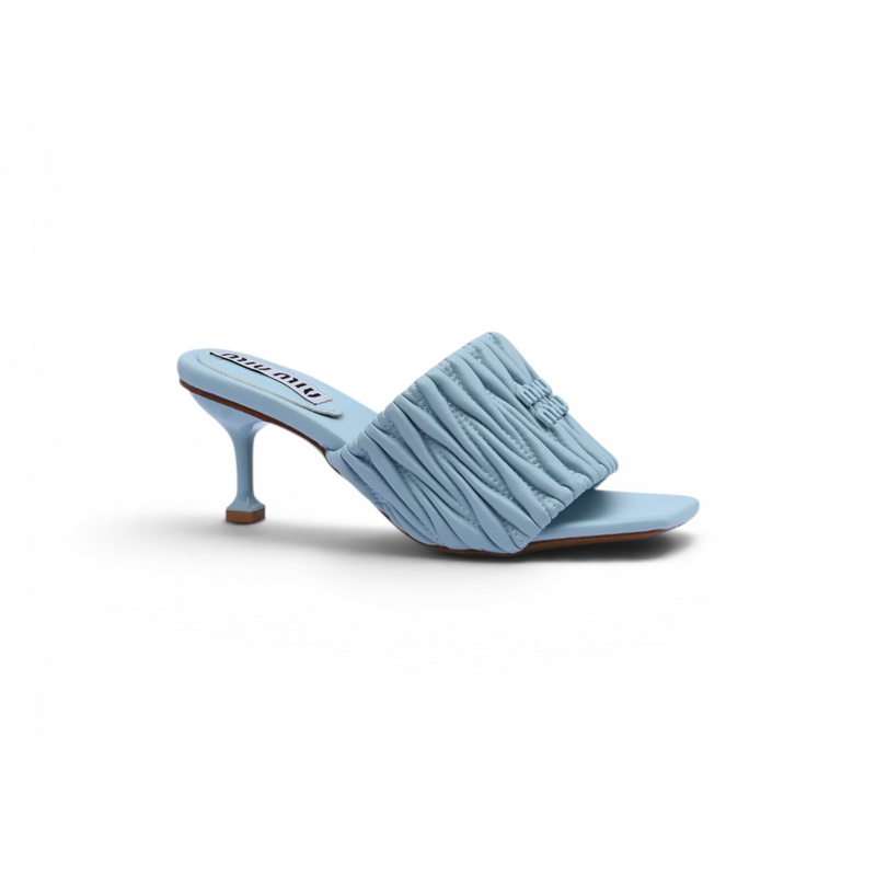 Miu Miu Slipper Designer Slides Leather Padded Front Strap Woman 52725 Baby Blue - 1