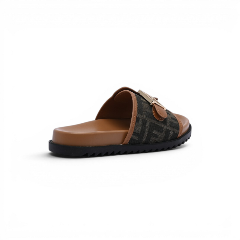 Fendi Slide Bucket Buckle Flat Slide Slipper Woman F1892-113 Beige&Green - 2