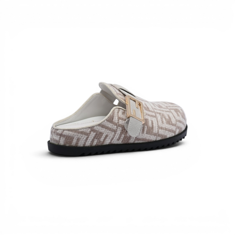 Fendi Fabric Jacquard Nappa FF Sabot Mules Feel Slippers Woman 985-2 Beige - 2