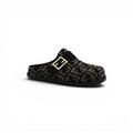 Fendi Fabric Jacquard Nappa FF Sabot Mules Feel Slippers Woman 985-2 Black - 1