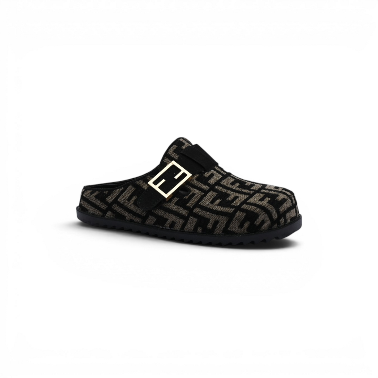 Fendi Fabric Jacquard Nappa FF Sabot Mules Feel Slippers Woman 985-2 Black - 1