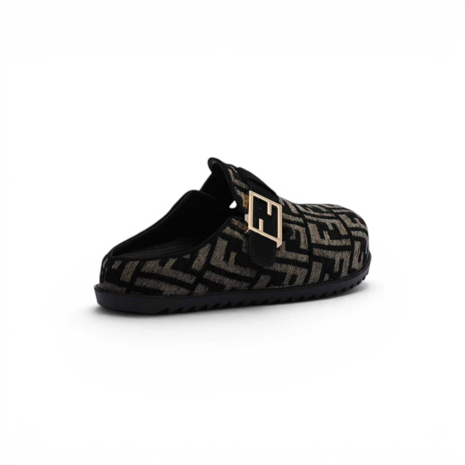Fendi Fabric Jacquard Nappa FF Sabot Mules Feel Slippers Woman 985-2 Black - 2