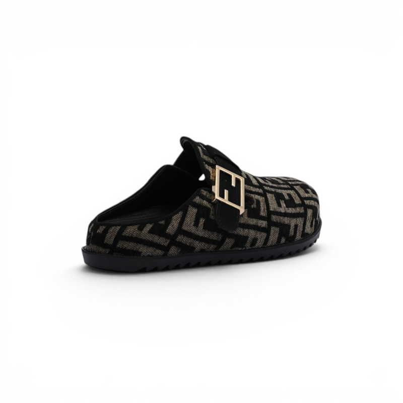 Fendi Fabric Jacquard Nappa FF Sabot Mules Feel Slippers Woman 985-2 Black - 2