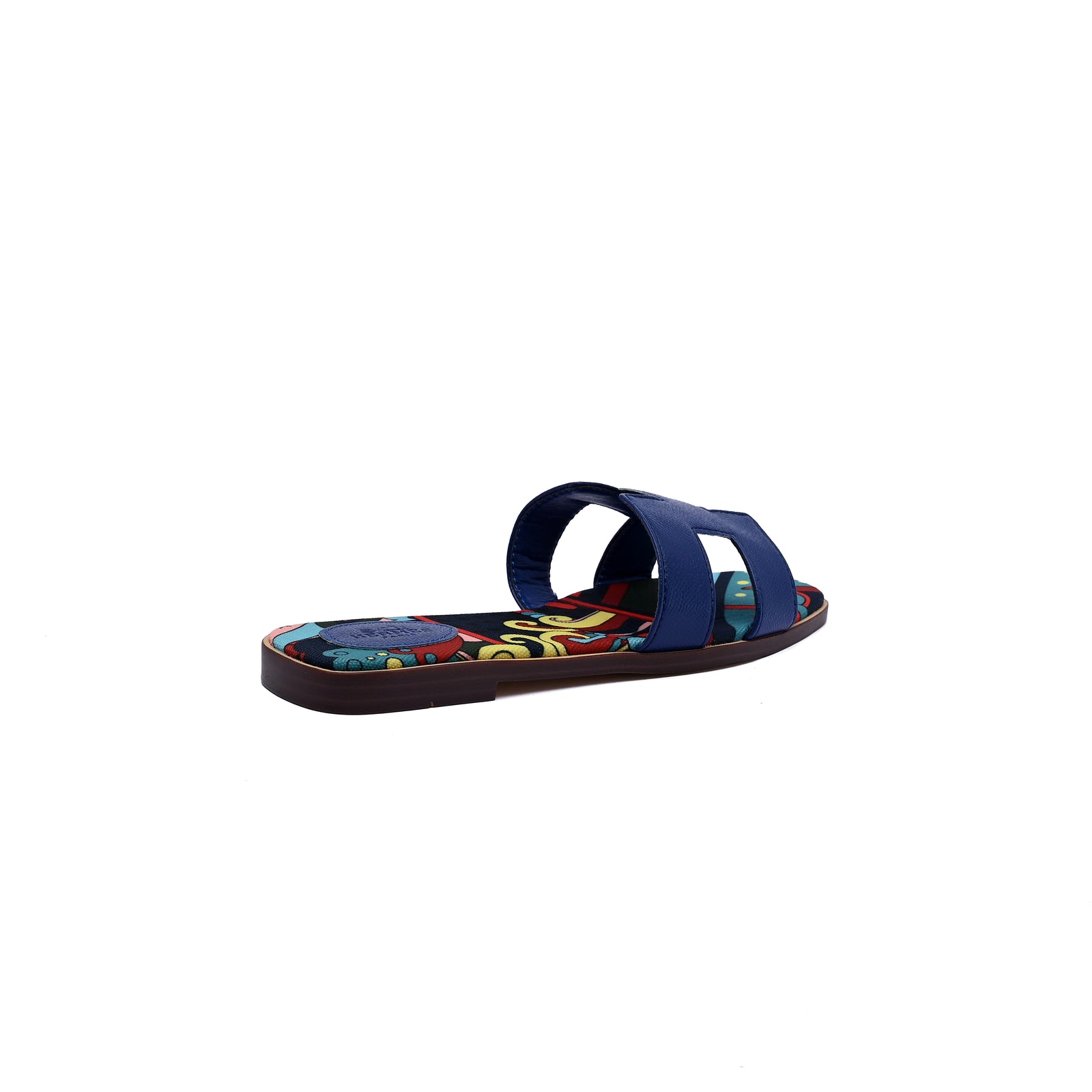 Hermes Leather Oran Flat Slide Sandals Woman H38-30 Blue - 2