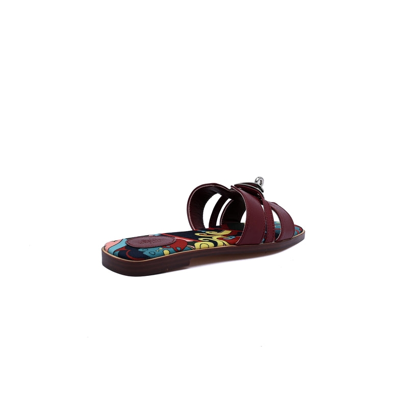 Hermès Giulia Oran Flat Sandals Plated Kelly Buckle Women H9-32 Burgundy - 2