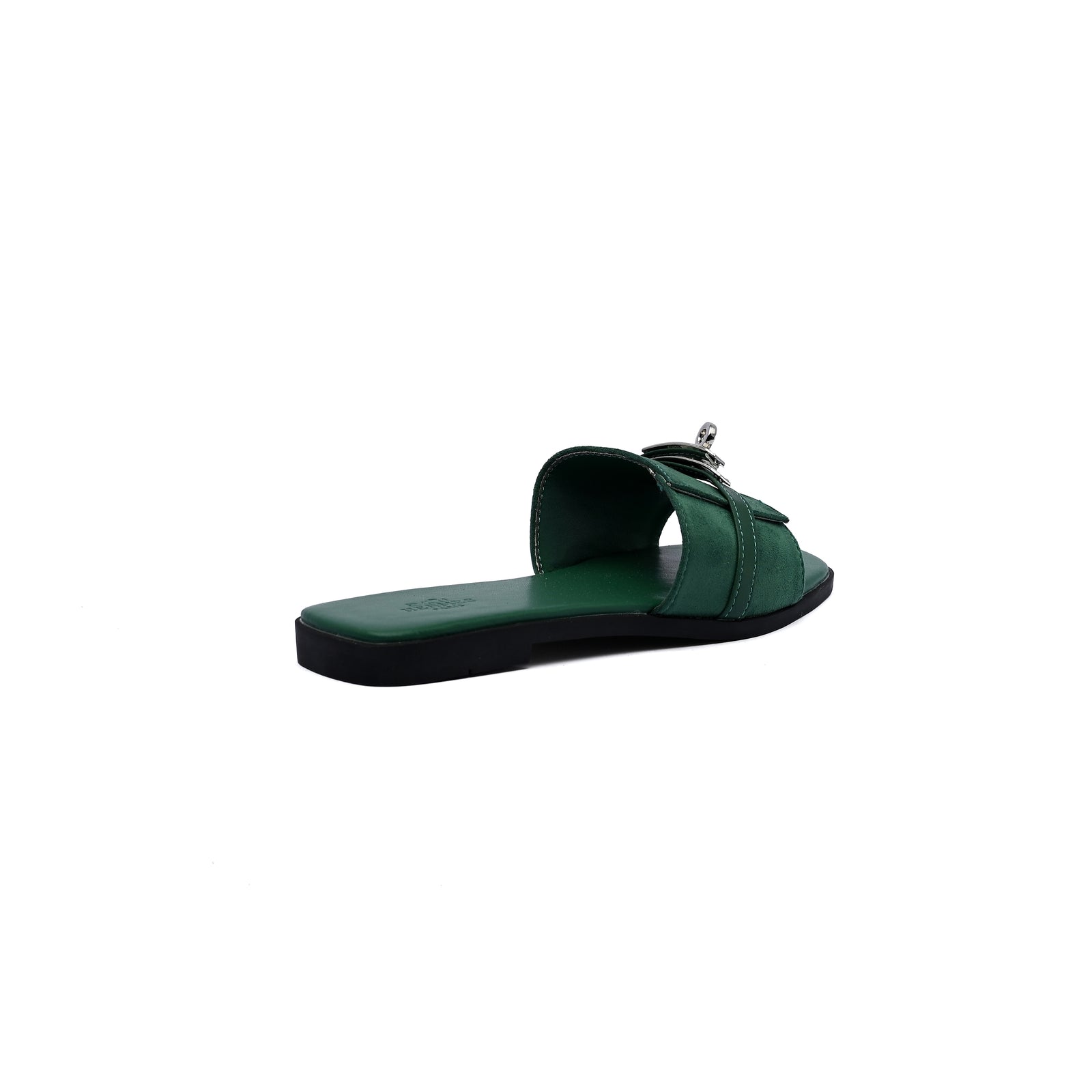 Hermes Giulia Sandal In Suede Goatskin And Calfskin With Iconic Palladium-Plated Kelly Buckle Woman H9-25 Green - 2