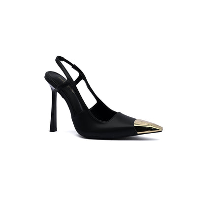 Saint Laurent Gold Tipped Slingback Pumps Leather Opyum With distinctive heels Woman 227-8 Black
