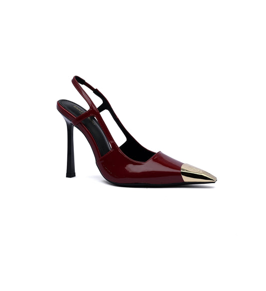 Saint Laurent Gold Tipped Slingback Pumps Leather Opyum With distinctive heels Woman 227-8 Burgundy