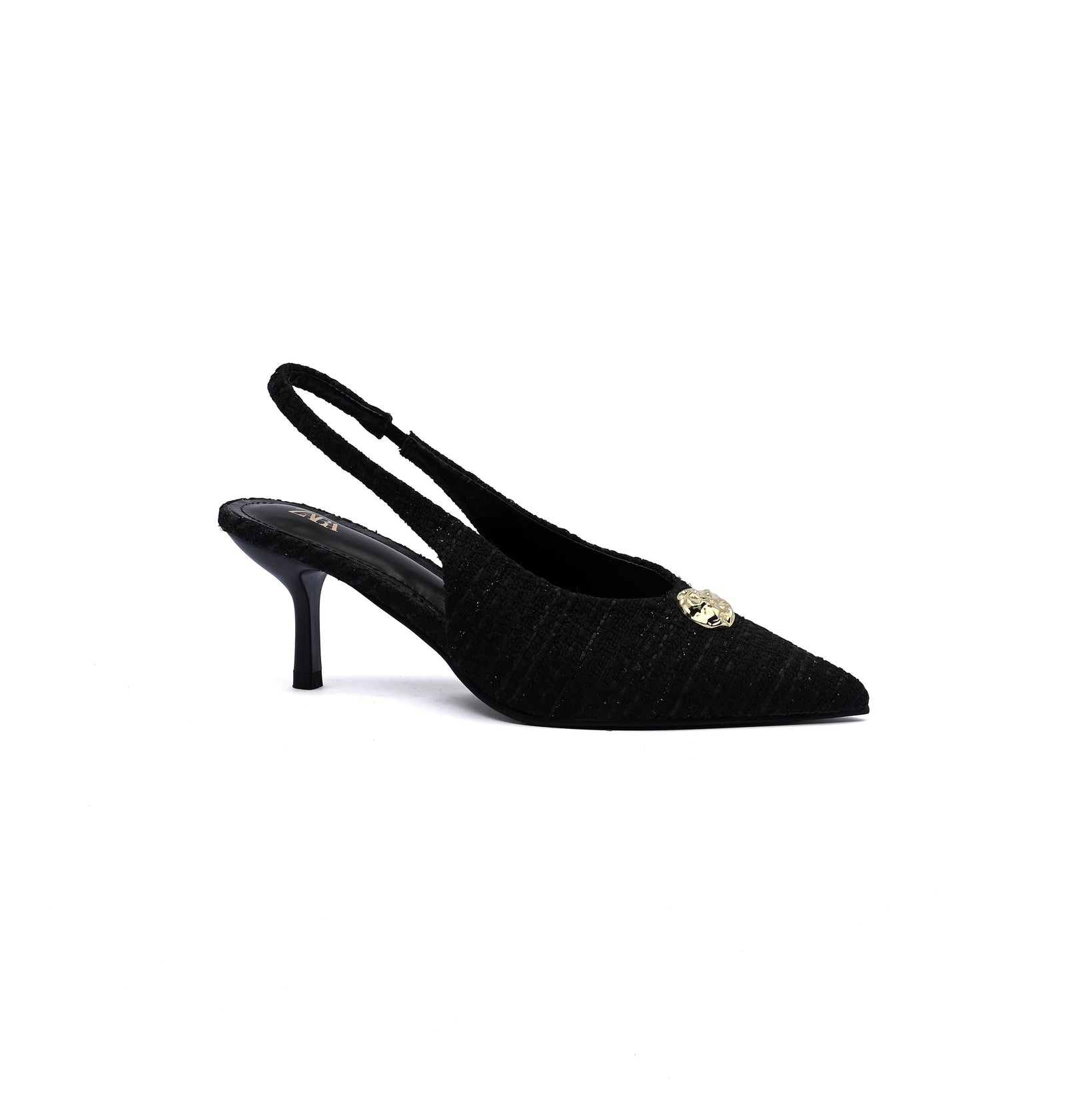 Zara Slingback Heels With Gold Medallion Woman 3044 Black - 1