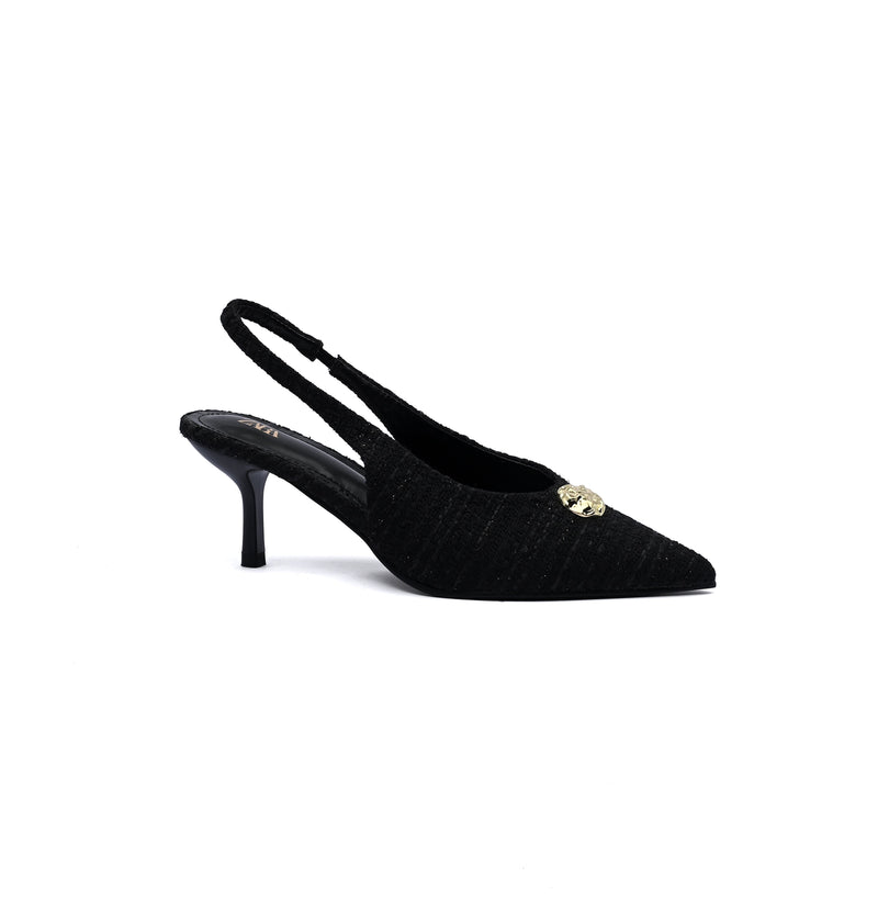 Zara Slingback Heels With Gold Medallion Woman 3044 Black - 1