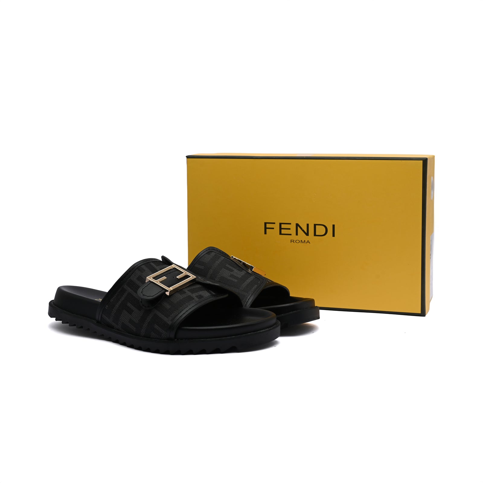 Fendi Slide Bucket Buckle Flat Slide Slipper Woman F1892-113 Black - 4