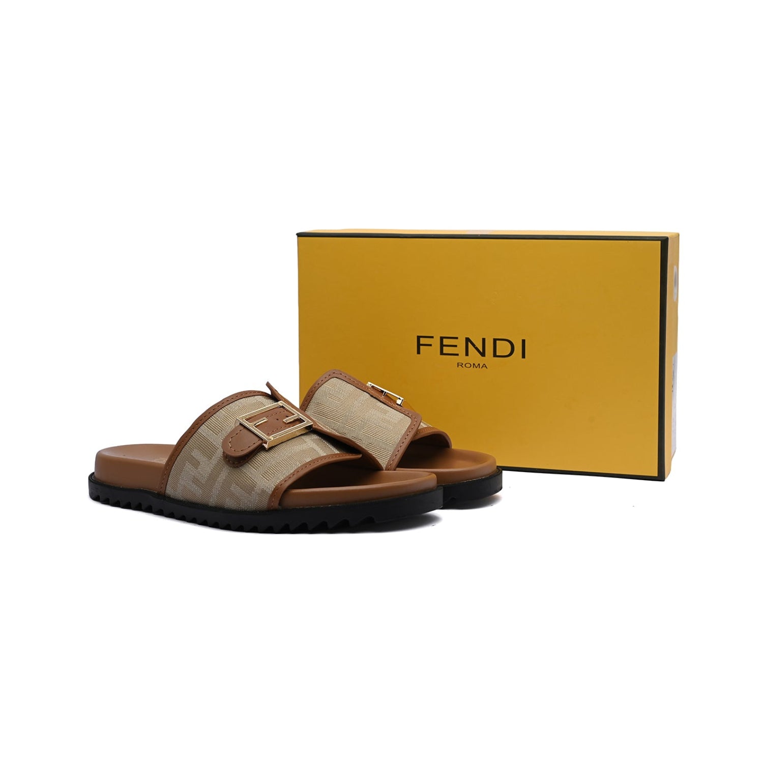 Fendi Slide Bucket Buckle Flat Slide Slipper Woman F1892-113 Beige - 4