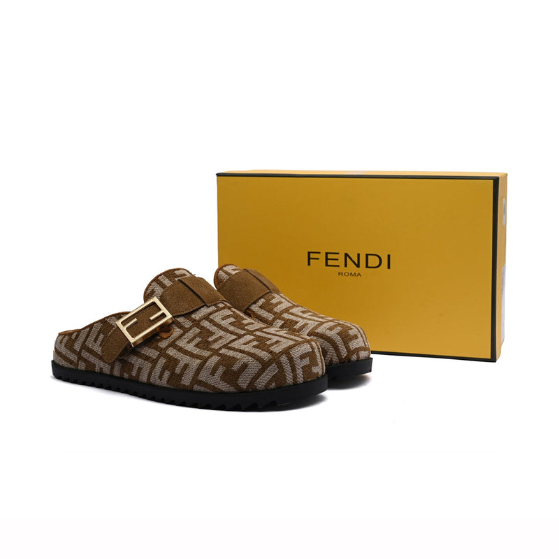 Fendi Fabric Jacquard Nappa FF Sabot Mules Feel Slippers Woman 985-2 Khaki - 4