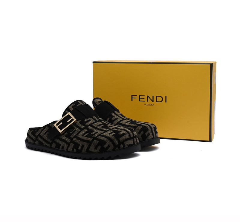 Fendi Fabric Jacquard Nappa FF Sabot Mules Feel Slippers Woman 985-2 Black - 4