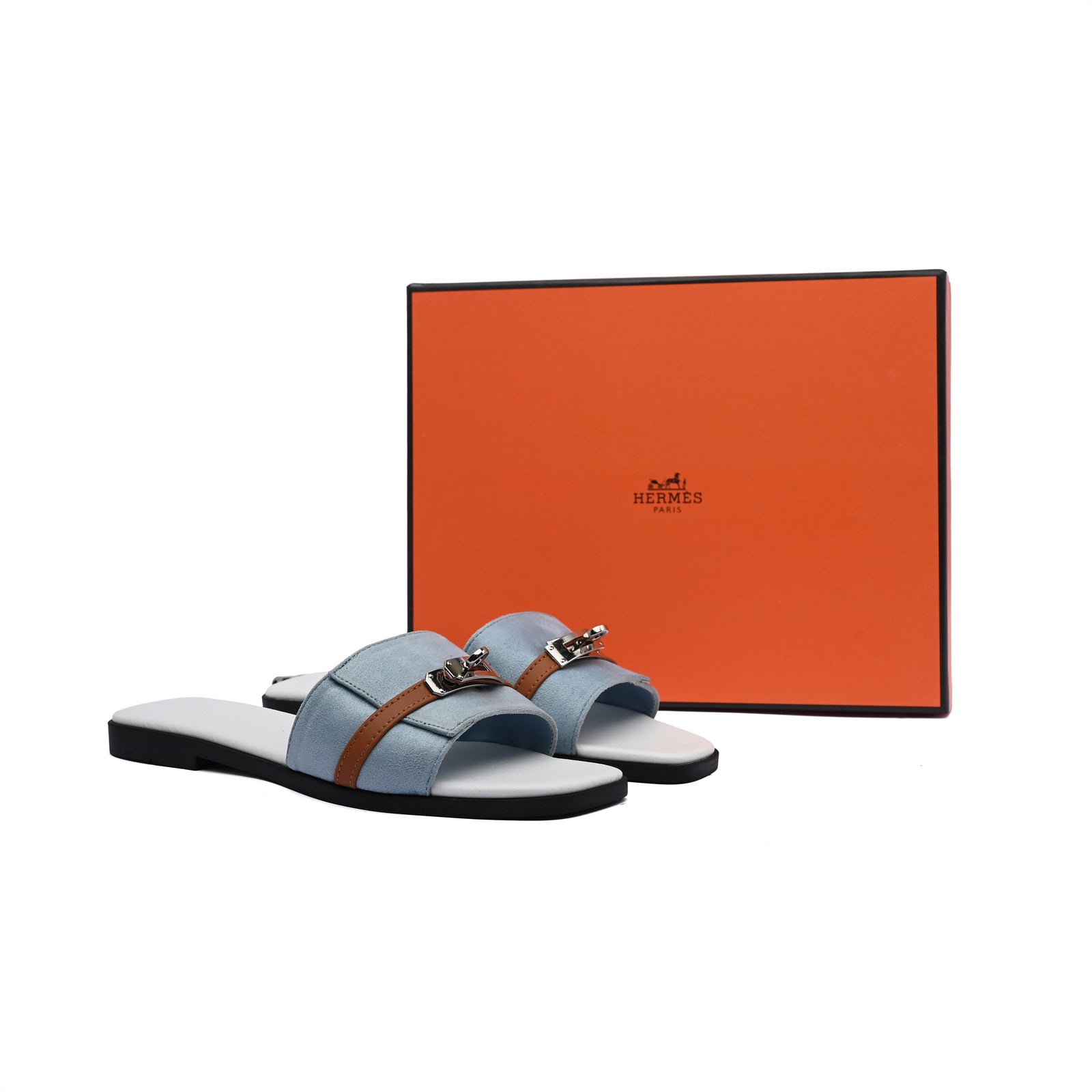 Hermes Giulia Sandal In Suede Goatskin And Calfskin With Iconic Palladium-Plated Kelly Buckle Woman H9-25 Baby Blue - 4
