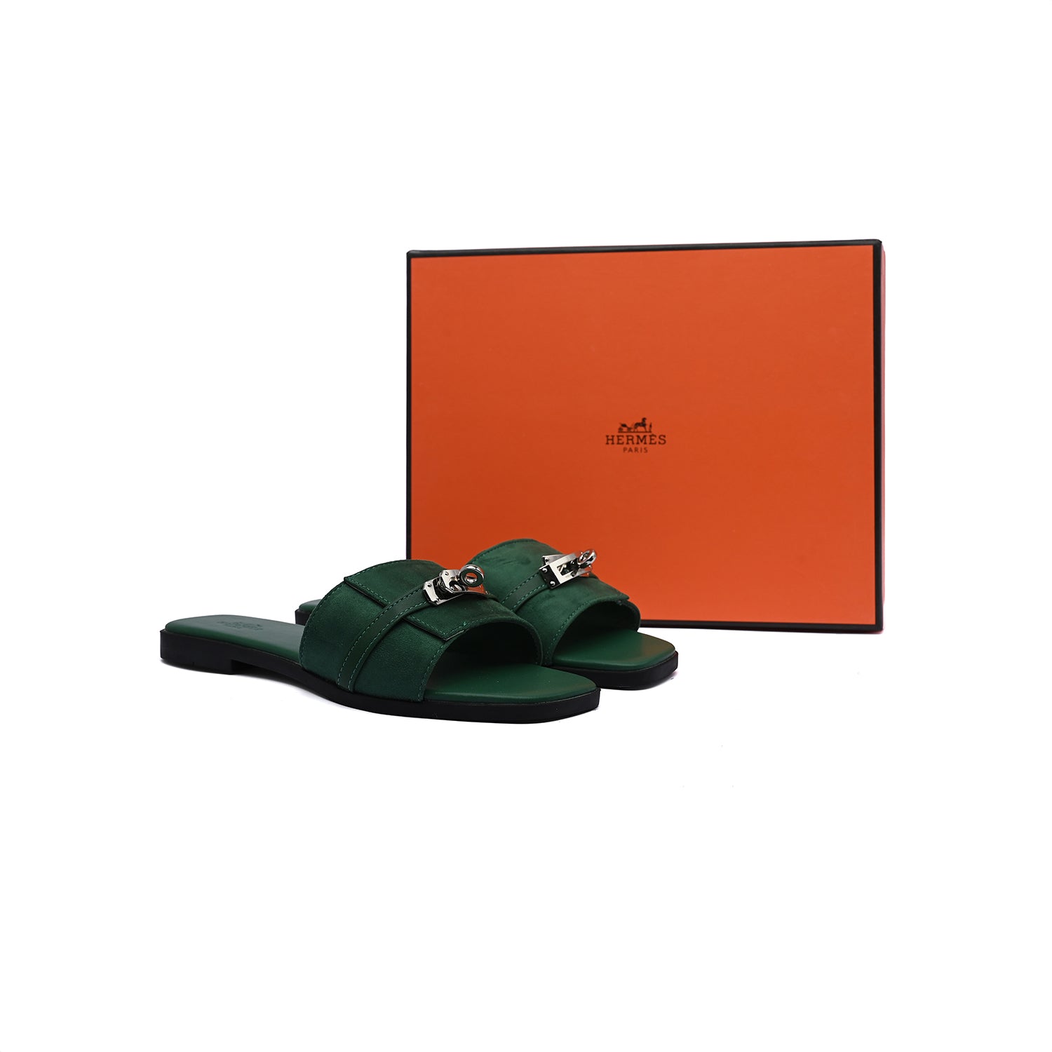 Hermes Giulia Sandal In Suede Goatskin And Calfskin With Iconic Palladium-Plated Kelly Buckle Woman H9-25 Green - 4