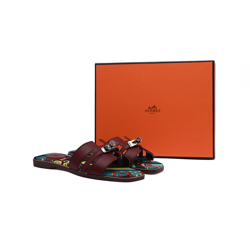 Hermès Giulia Oran Flat Sandals Plated Kelly Buckle Women H9-32 Burgundy - 4