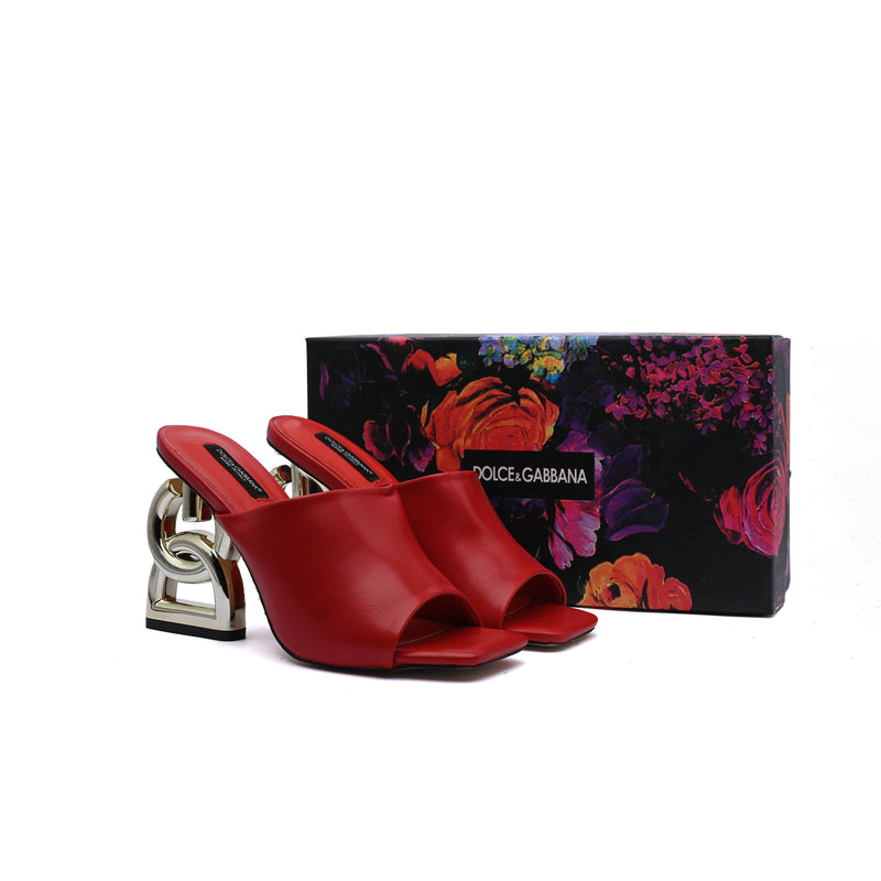 Dolce & Gabbana  Patent Leather Sandals Mules with Heel DG Woman 202-1 Red - 4