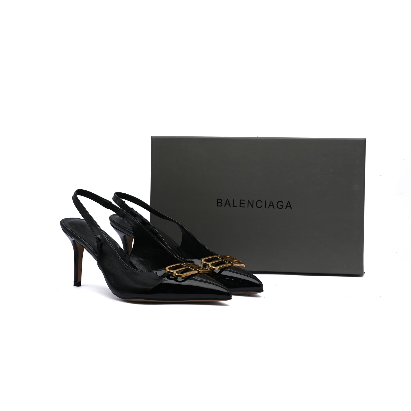 Balenciaga Square Knife BB Slingback Pumps Open Back 8812-5 Black - 4