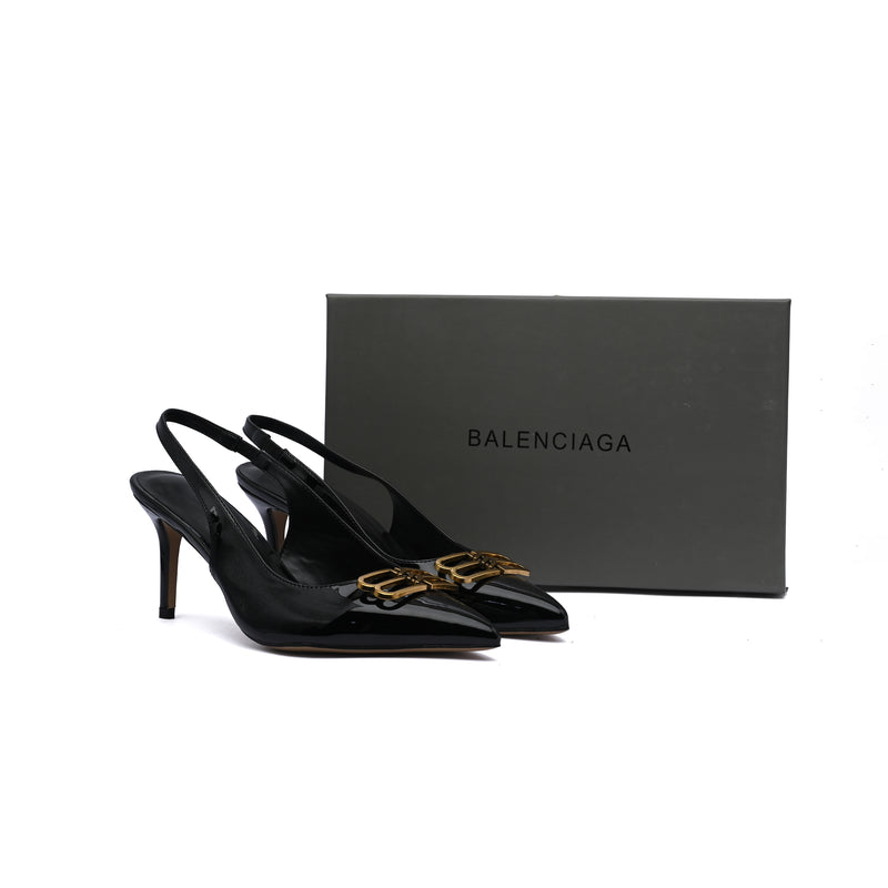 Balenciaga Square Knife BB Slingback Pumps Open Back 8812-5 Black - 4