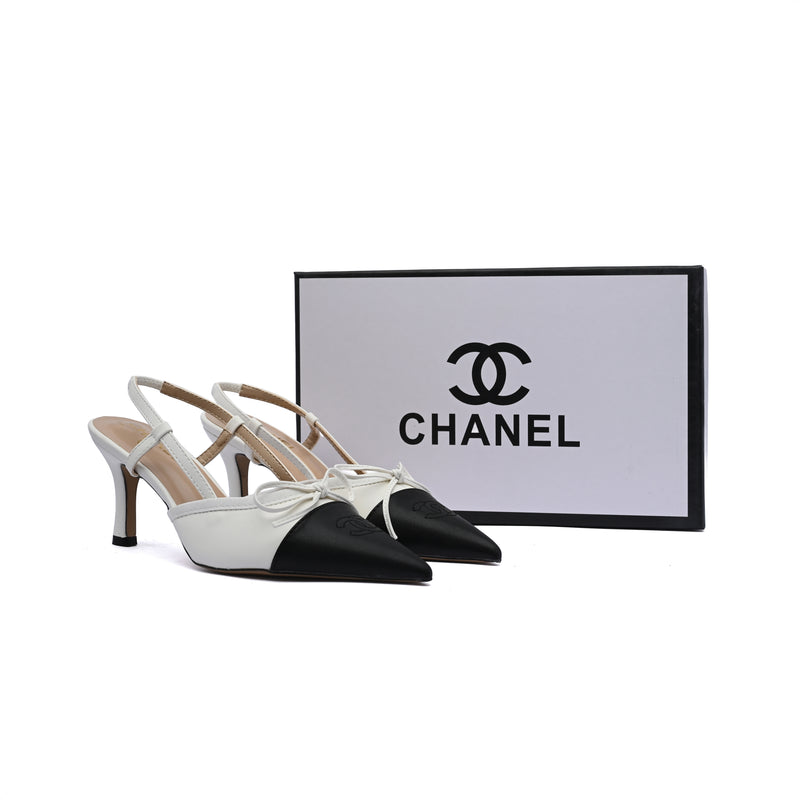 Chanel Luxury Leather Slides Designer High Heels Sandals Woman 7425 White - 4