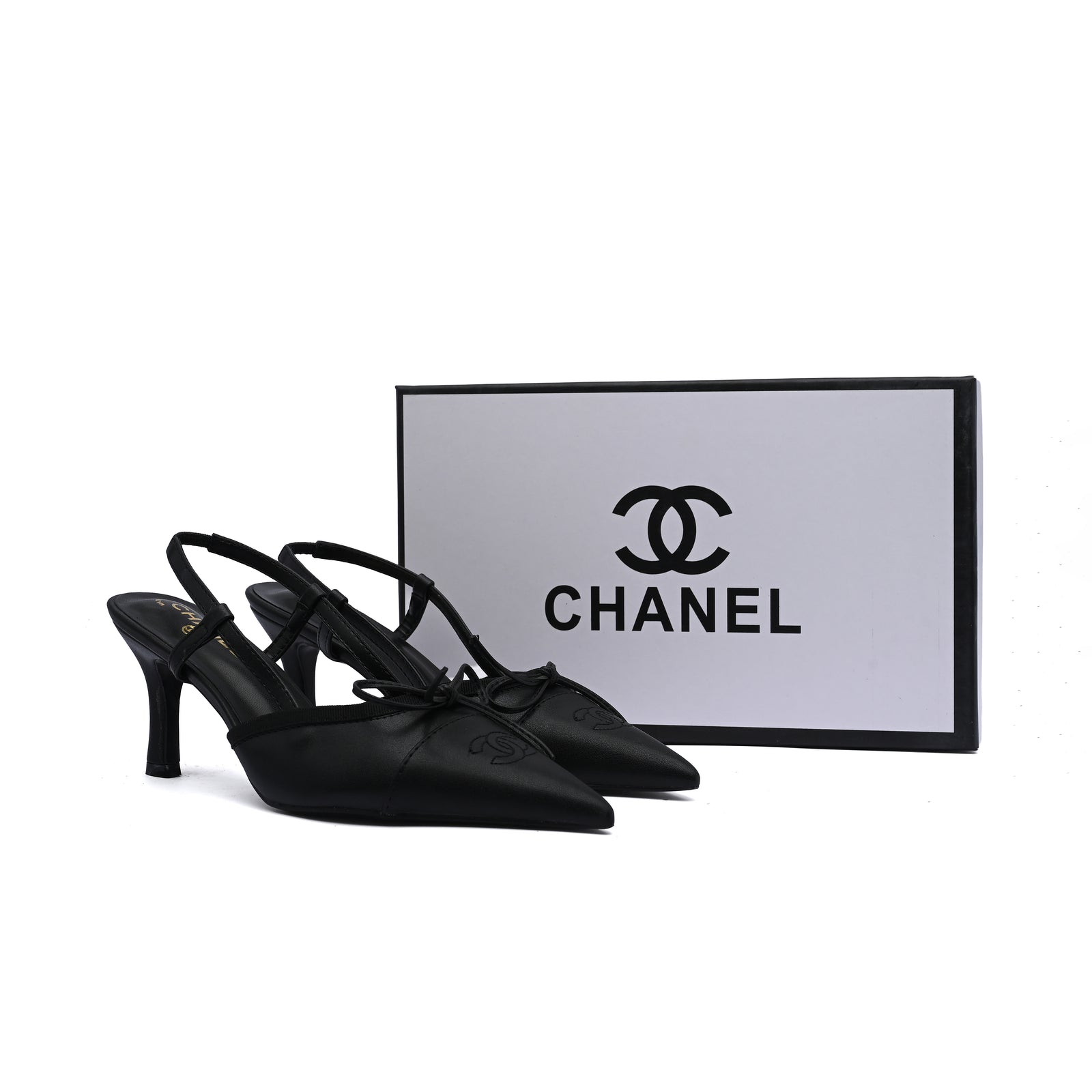 Chanel Luxury Leather Slides Designer High Heels Sandals Woman 7425 Black - 4