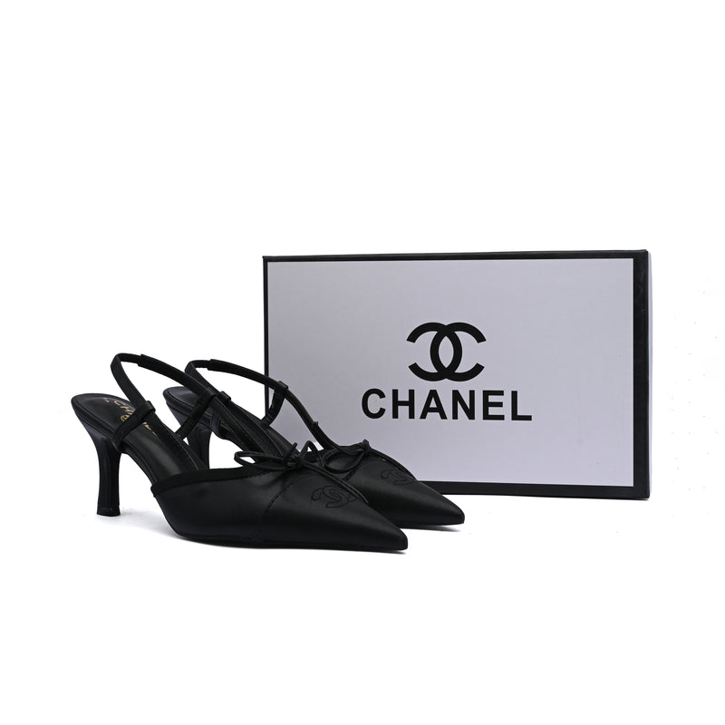 Chanel Luxury Leather Slides Designer High Heels Sandals Woman 7425 Black - 4