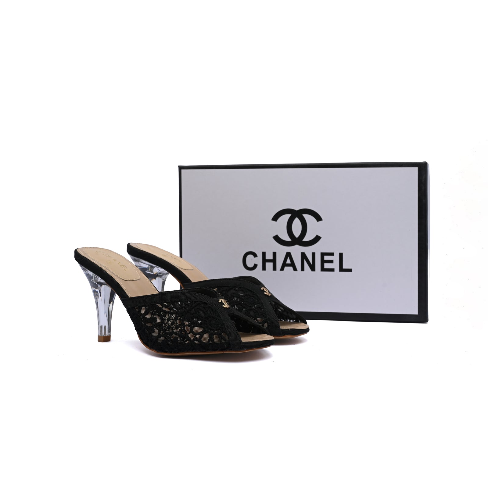 Chanel Designer Slide Chunky Block Heel Sandal with Woman 898-6 Black - 4